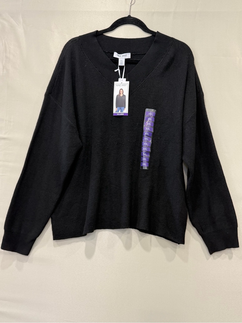 Nine West Black V-Neck Relaxed Knit Sweater - Picture 4 of 6